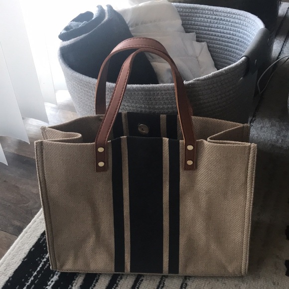 Handbags - Free Gift With Purchase-Simple Stripe Large Capacity Canvas Tote